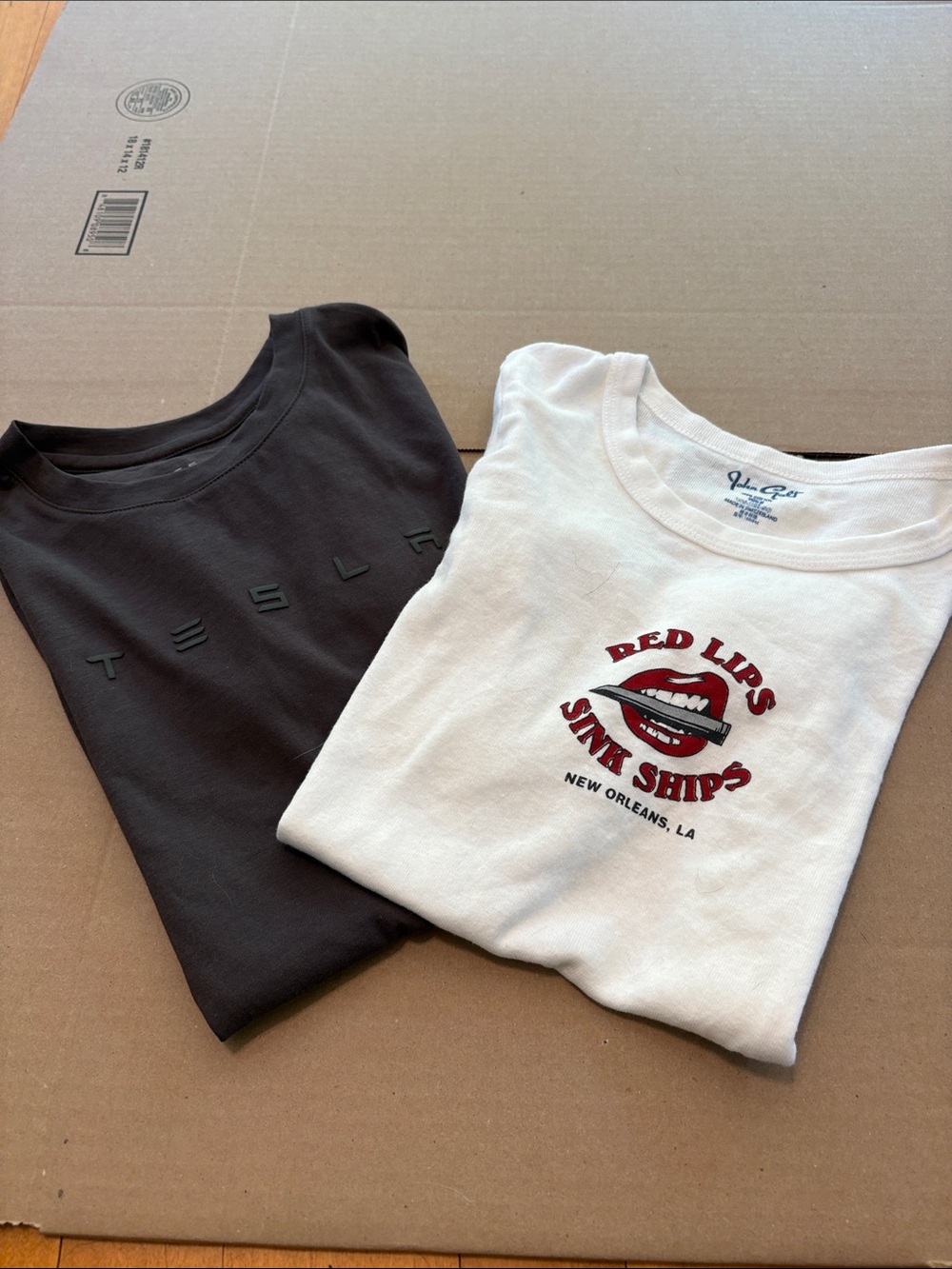 Brandy Melville White Graphic Tee & Black Logo Tee Tesla Shirt